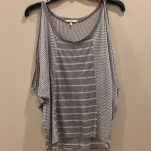 Striped, open shoulder shirt